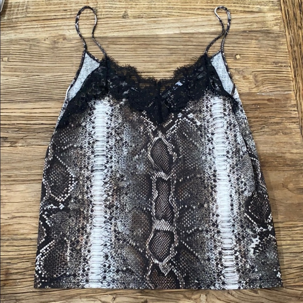 Zara snake print slip blouse with lace